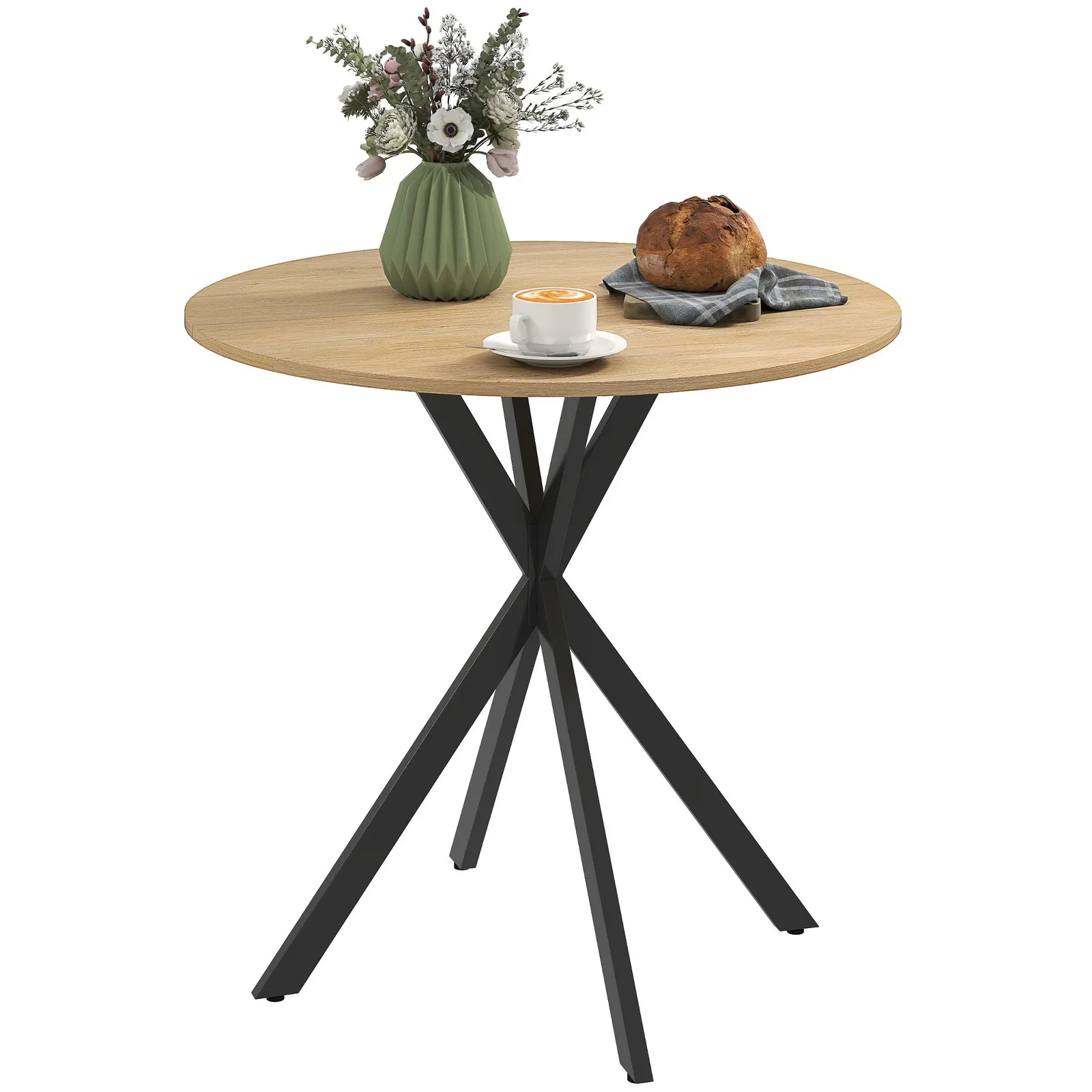 HOMCOM 80cm Round Dining Table, Industrial Kitchen Table with Steel Legs in Light Oak 2