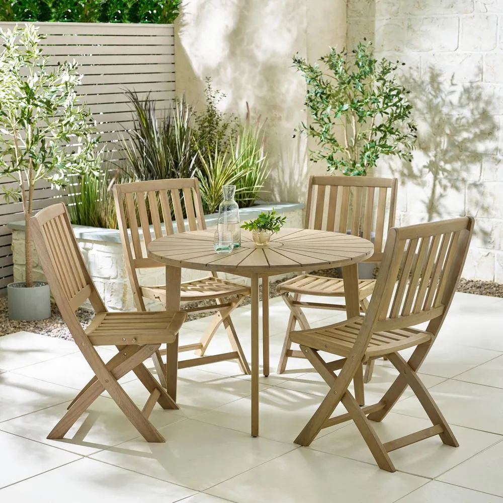 FurnitureboxUK Tari + Hamburg Wood Round Table & 4 Chair Outdoor Dining Set in Light Brown