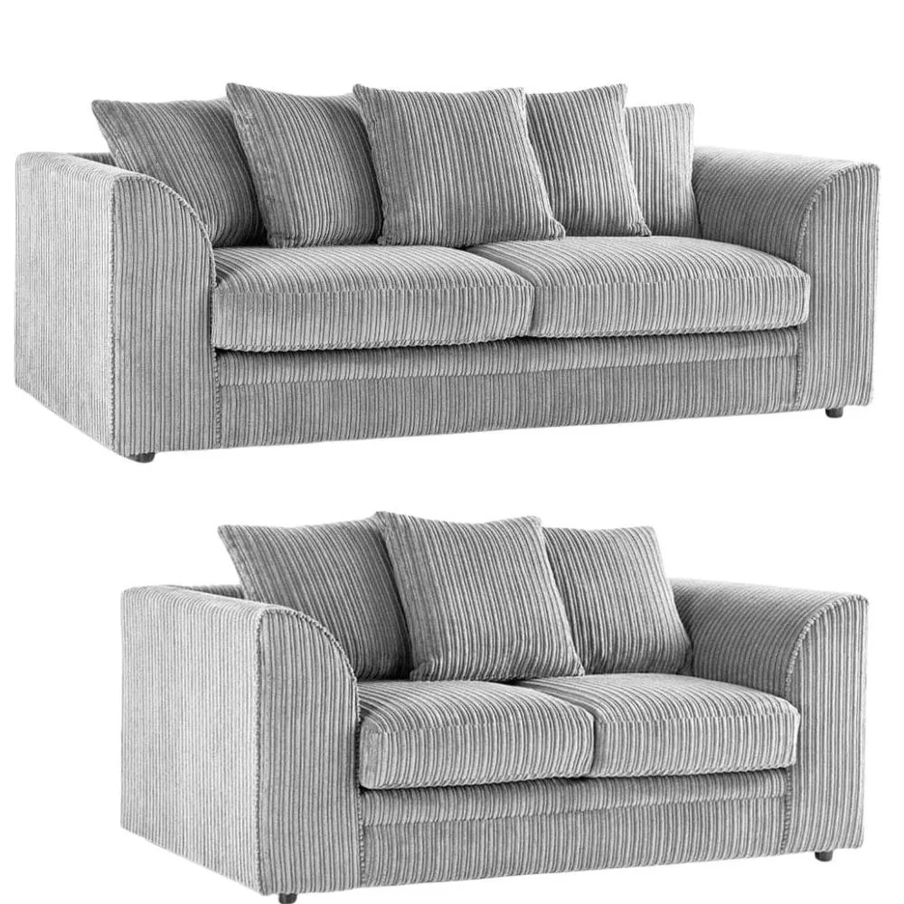 Bliss Furniture Jumbo Cord Scatter Back 3+2 Seater Sofa Set in Silver, Stylish in Silver