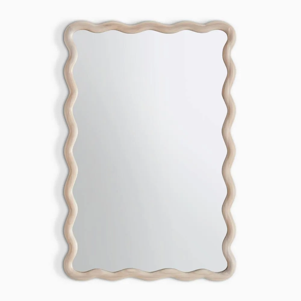 FurnitureboxUK Damaris Wood Medium 90x60cm Wavy Rectangle Wall Mirror in Light Brown 3