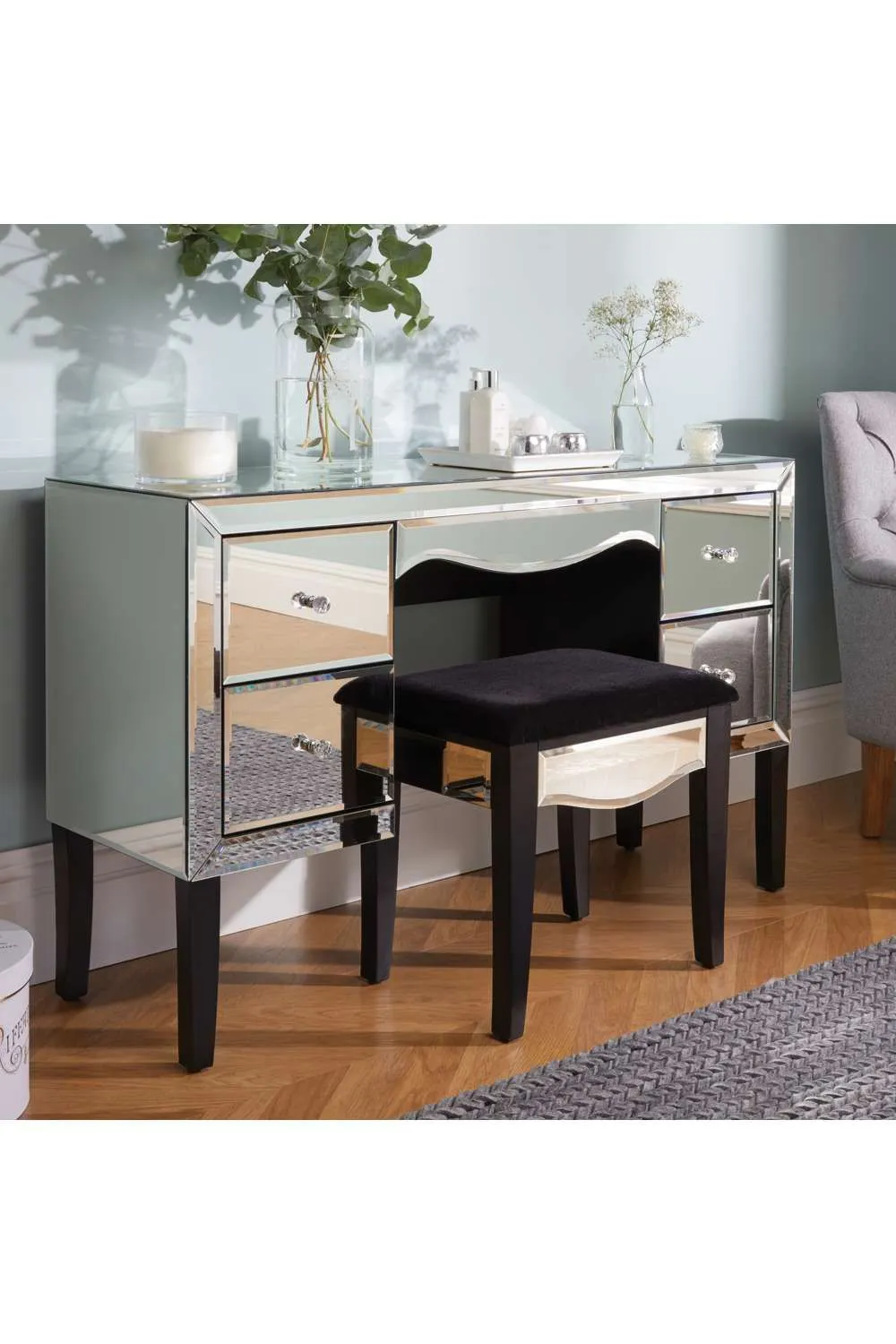 Birlea Palermo 4 Drawer Dressing Table Mirrored in Silver