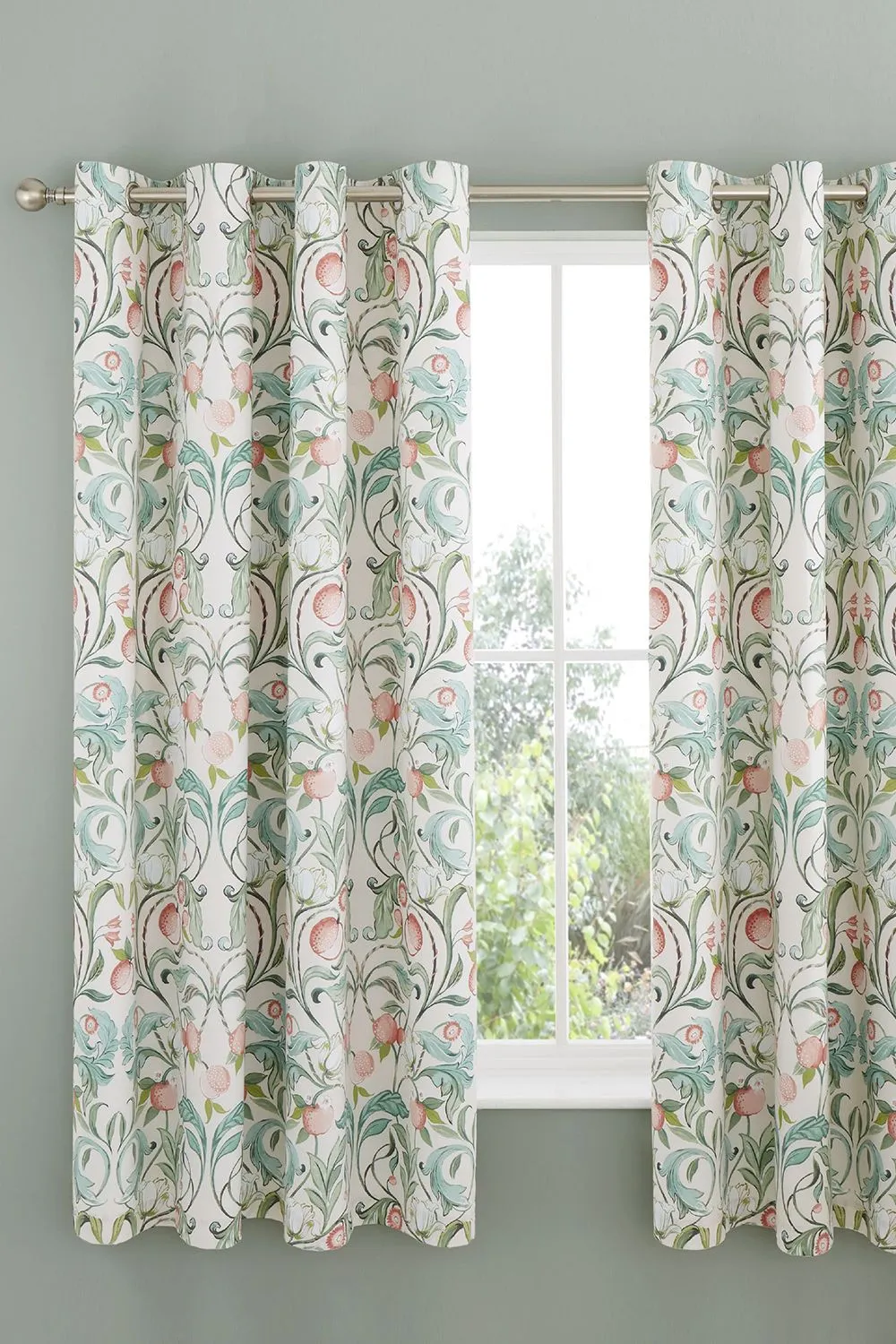 Catherine Lansfield 'Clarence Floral ' Lined Eyelet Curtains Two Panels in Beige