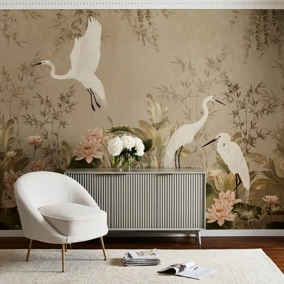 Cranberry and Laine Opulent Crane Wall Mural 1