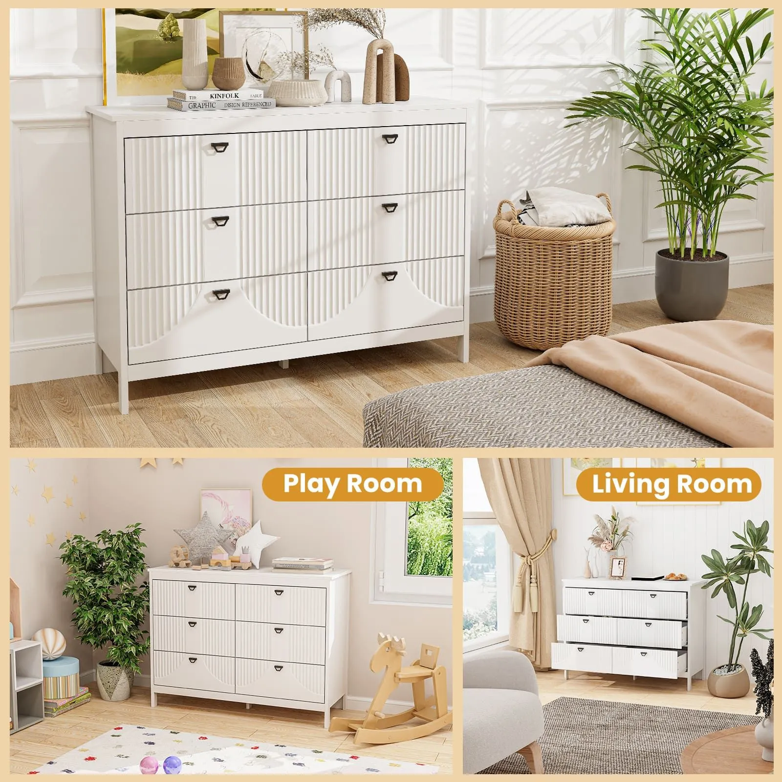 Costway 6-Drawer Dresser Bedroom Modern Style Chest of Drawers-White in White 6