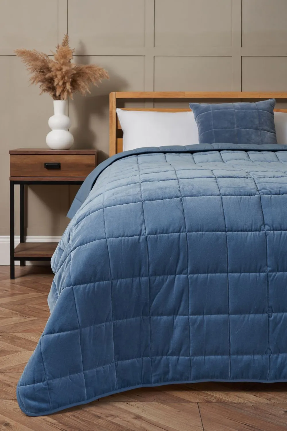BHS Square Stitch Quilted Bedspread in Blue