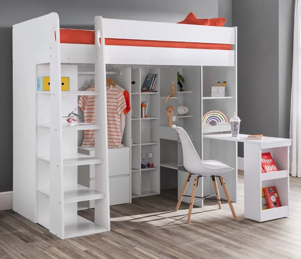 Aurora White Wooden High Sleeper Frame - 3ft Single