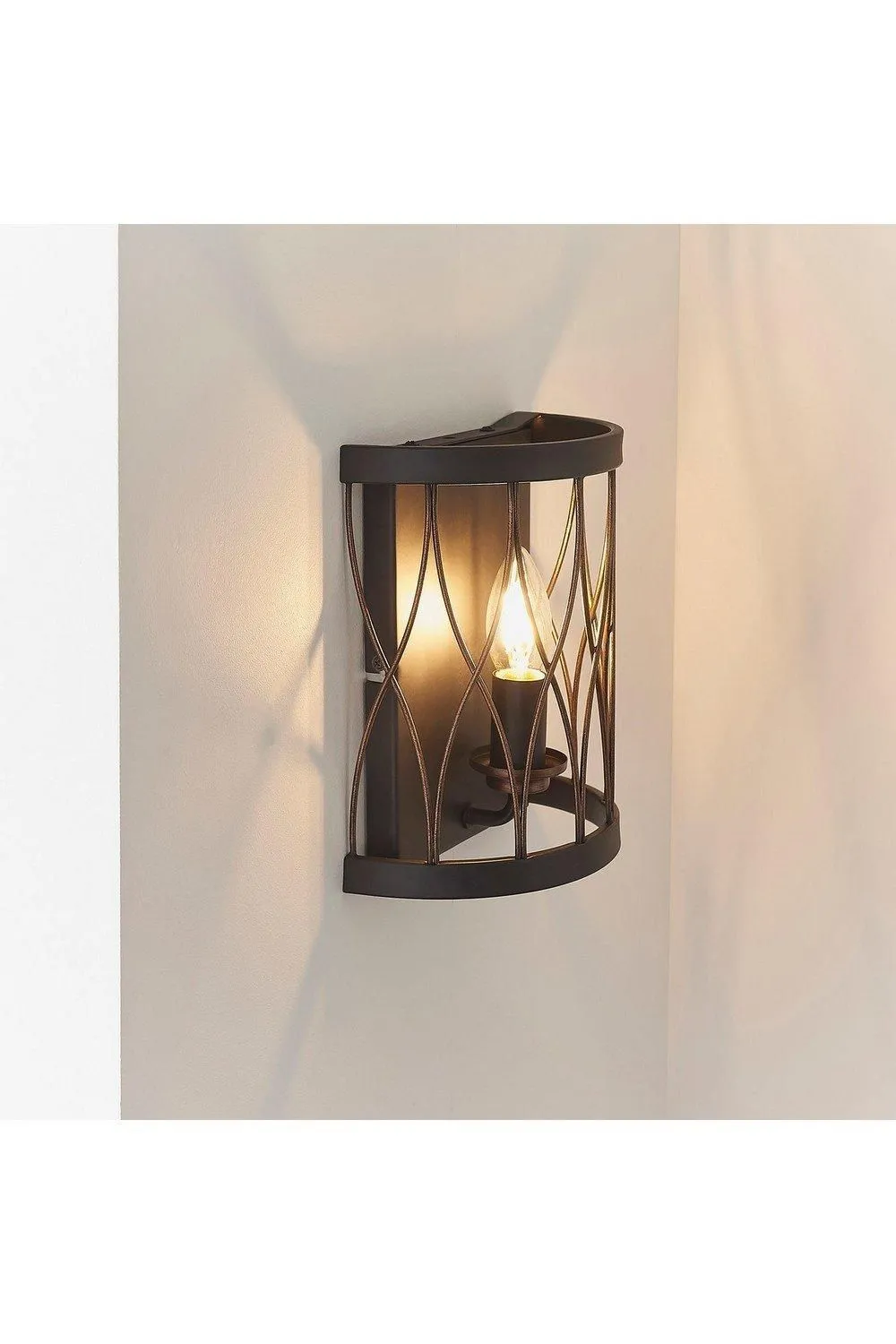 Netlighting Heston 1 Light Indoor Candle Wall Light Matt Black Rustic Bronze Effect E14 in Brown 2
