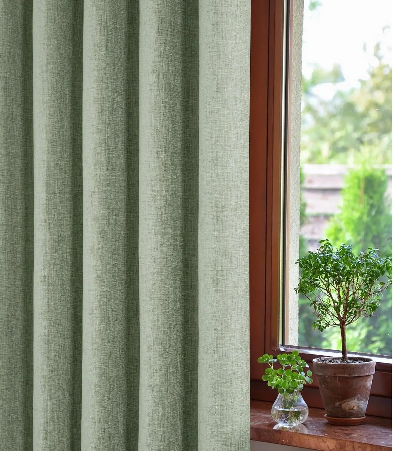Sundour Amberley Chenille Eyelet Curtains in Green 3