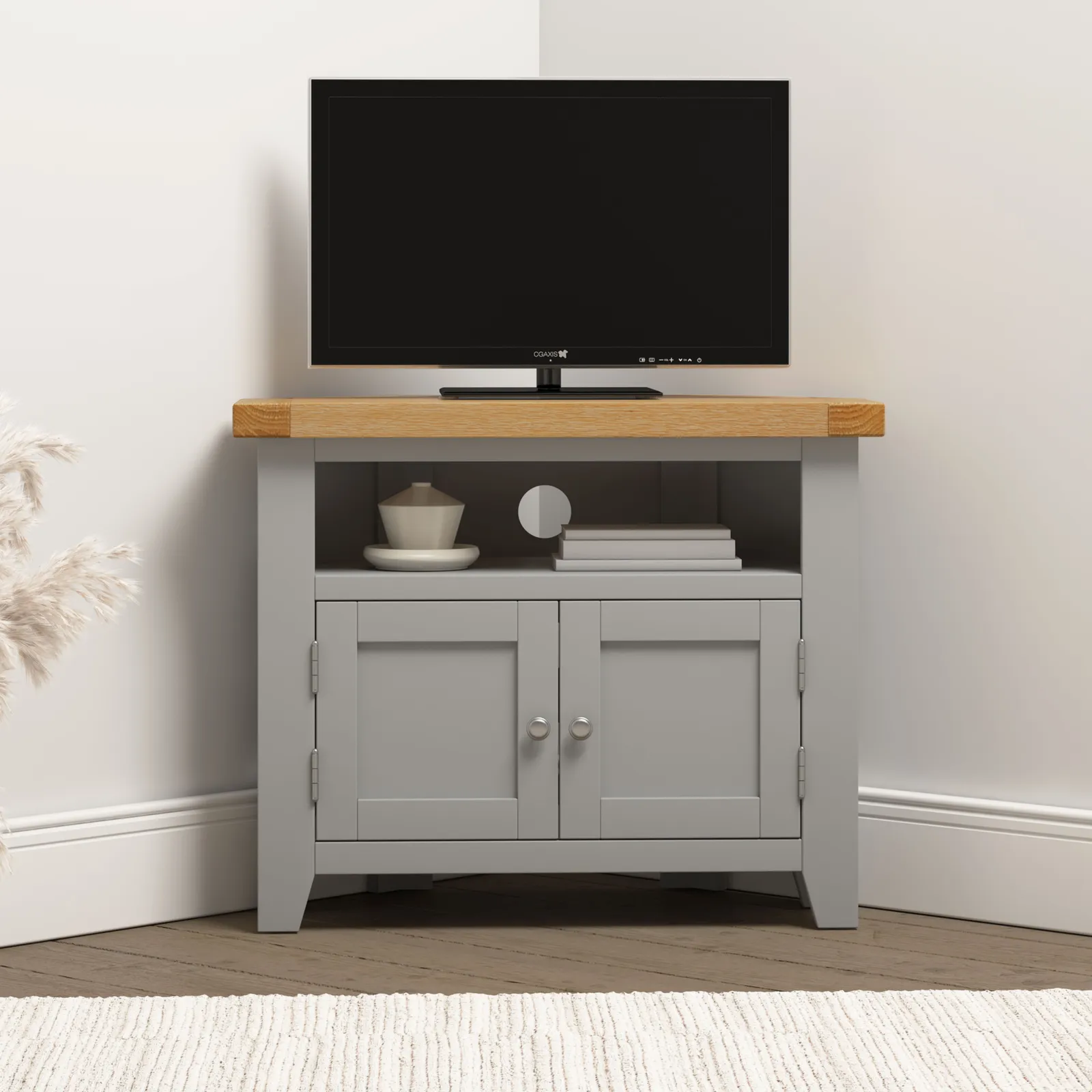 Seconique Windsor Ivory Corner TV Unit (Fully Assembled) in Light Grey 1