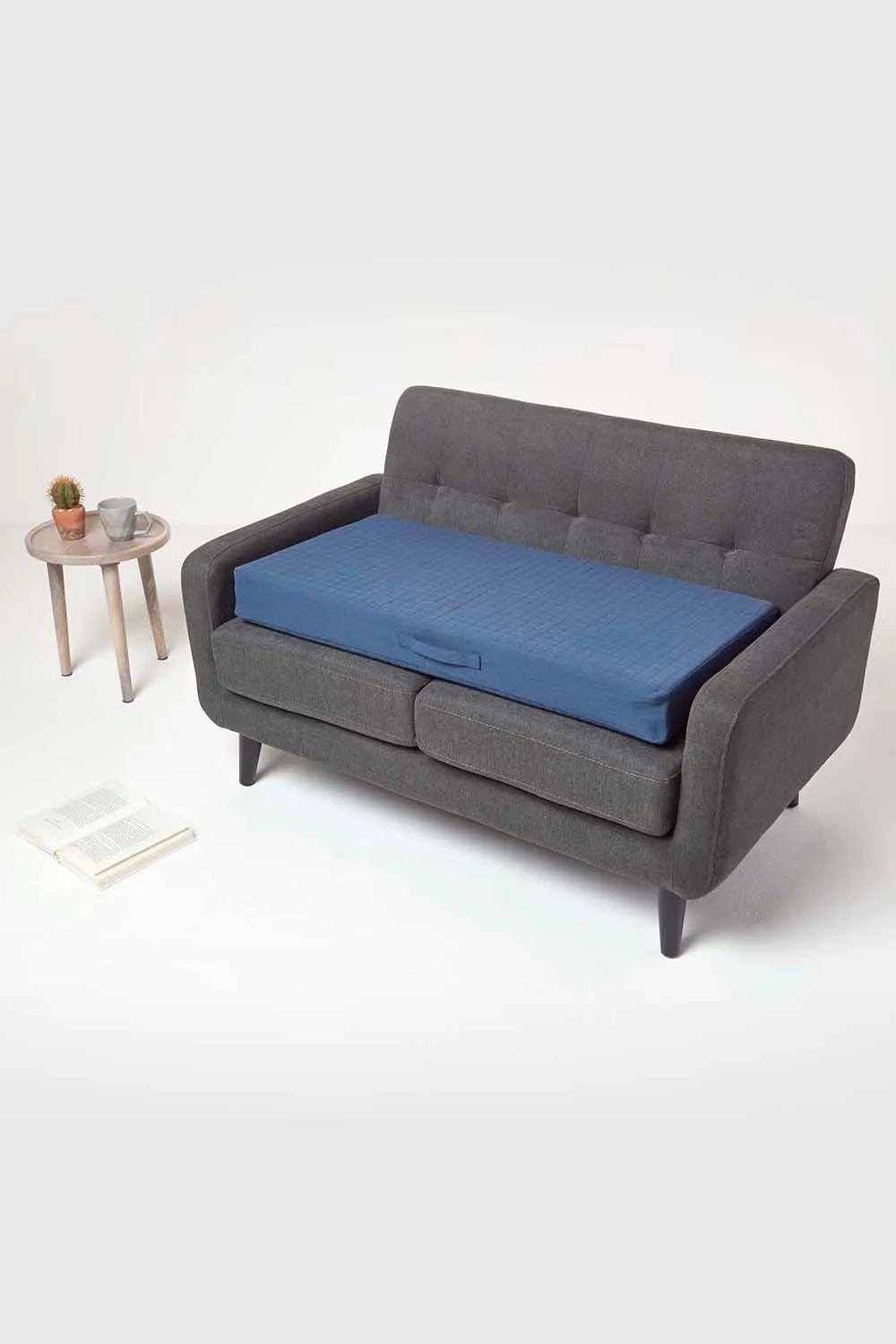 Homescapes Cotton Orthopaedic Foam 2 Seater Booster Cushion in Navy 5