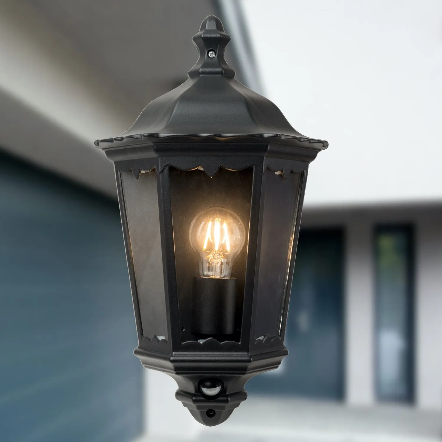 First Choice Lighting Set of 2 Sienna - Black IP44 Half Lantern Wall Lights with PIR Sensor 4
