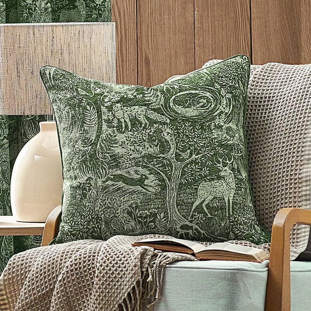 Furn Winter Woods Jacquard Chenille Polyester Filled Cushion in Emerald