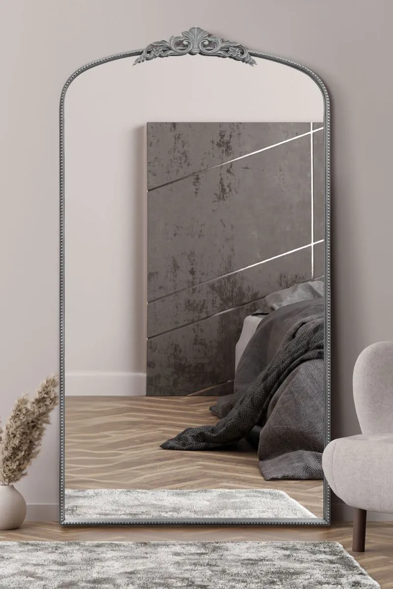 MirrorOutlet Silver Metal Framed Arched Wall Mirror 68" X 38" (174CM X 96CM) 2