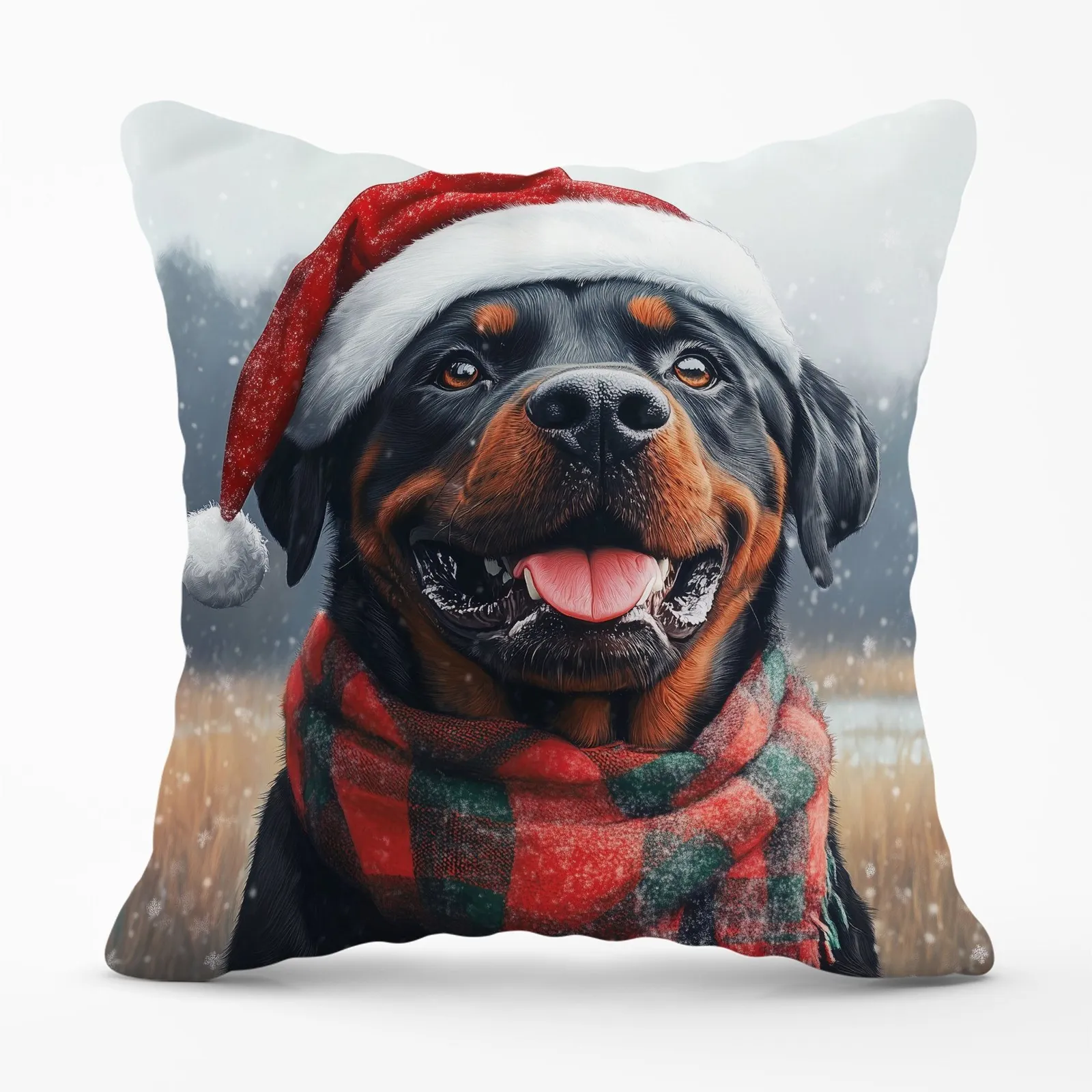 Warren Reed - Designer Christmas Rottweiler Cushion in Black