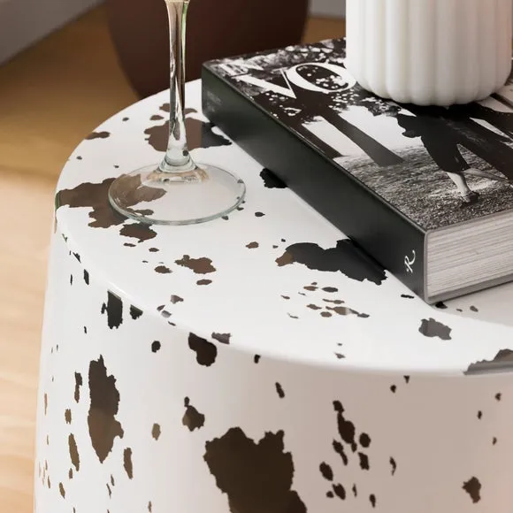 Metal Drum Cow Print Side Table 3