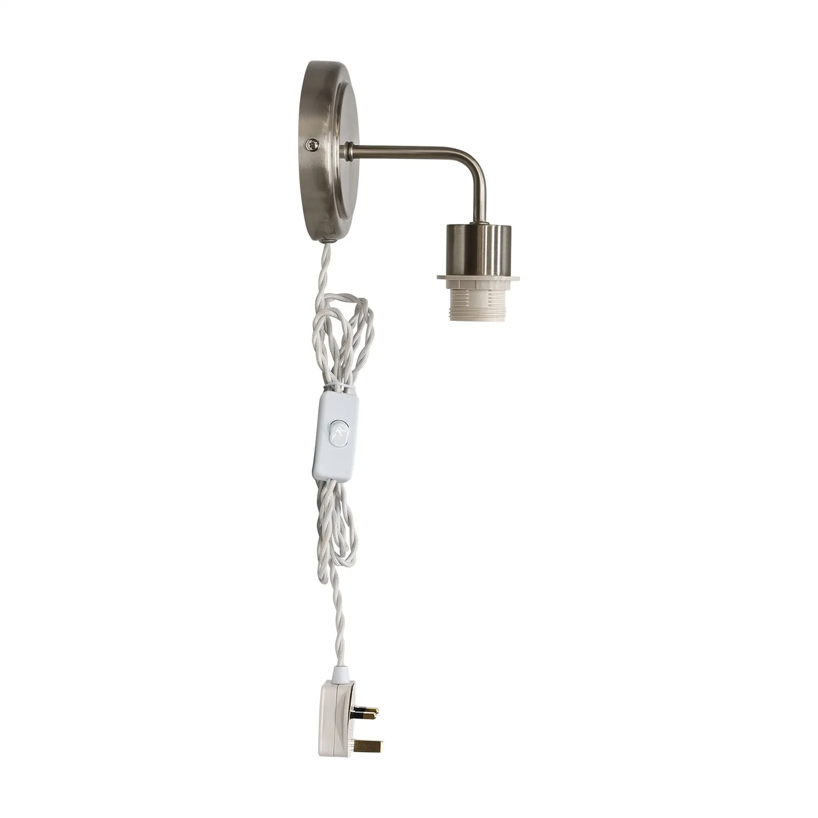 First Choice Lighting Toby - Satin Nickel Plug in Wall Light Fitting Glass Not Included in Silver