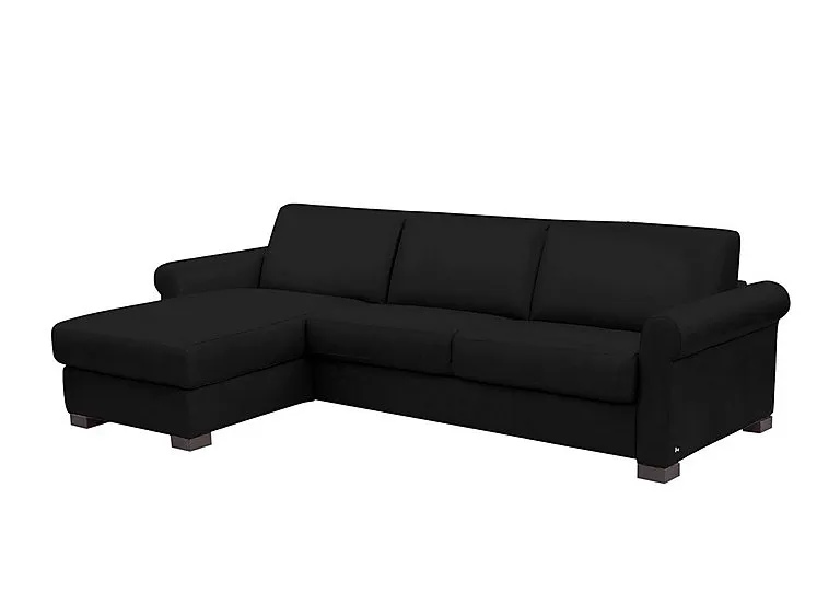Alcova 3 Seater Leather Sofa Bed and Storage Left Hand Facing Chaise with Scroll Arms - Torello Nero - Sofas and Armchairs - In Time for Christmas
