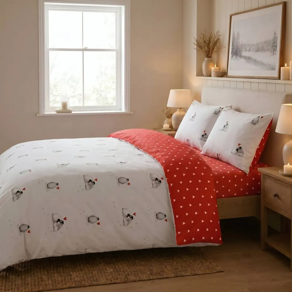 Rapport Home Cute Penguins Christmas Duvet Cover Set Red 4