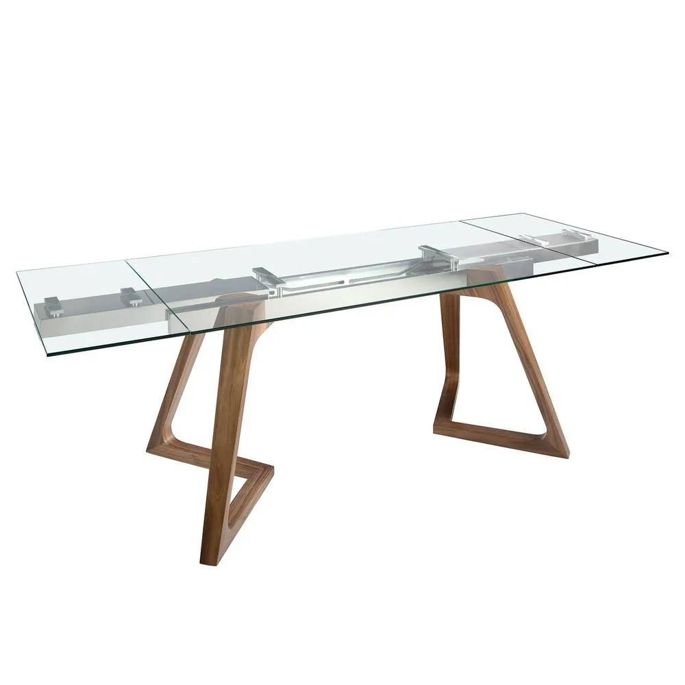 Angel Cerda Rectangular Tempered Glass Extending Dining Table in Walnut