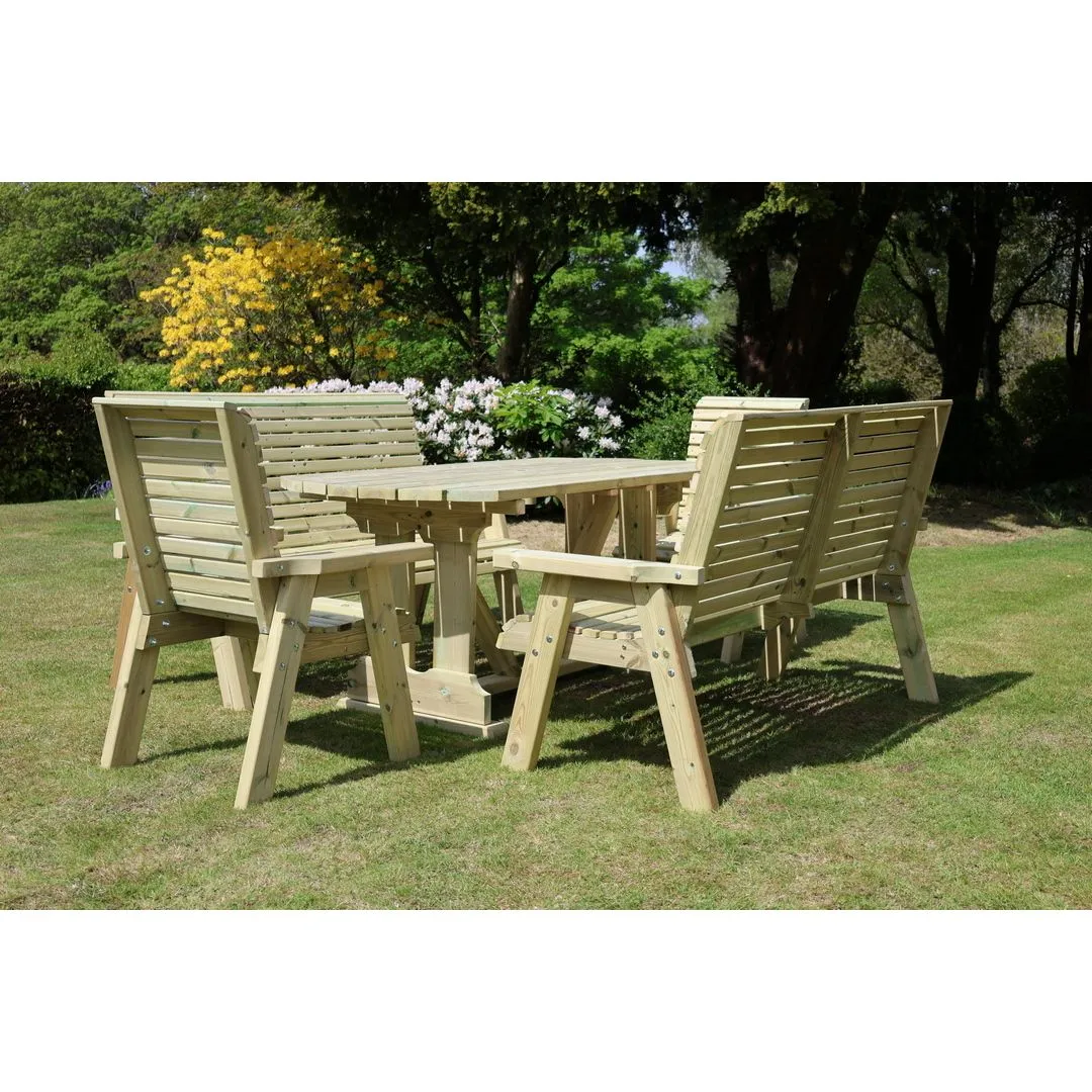 Churnet Valley Garden Furniture Ltd Ergo Dining Table Set with 2 Bench & 2 Chair - Min. Assembly Required in Brown
