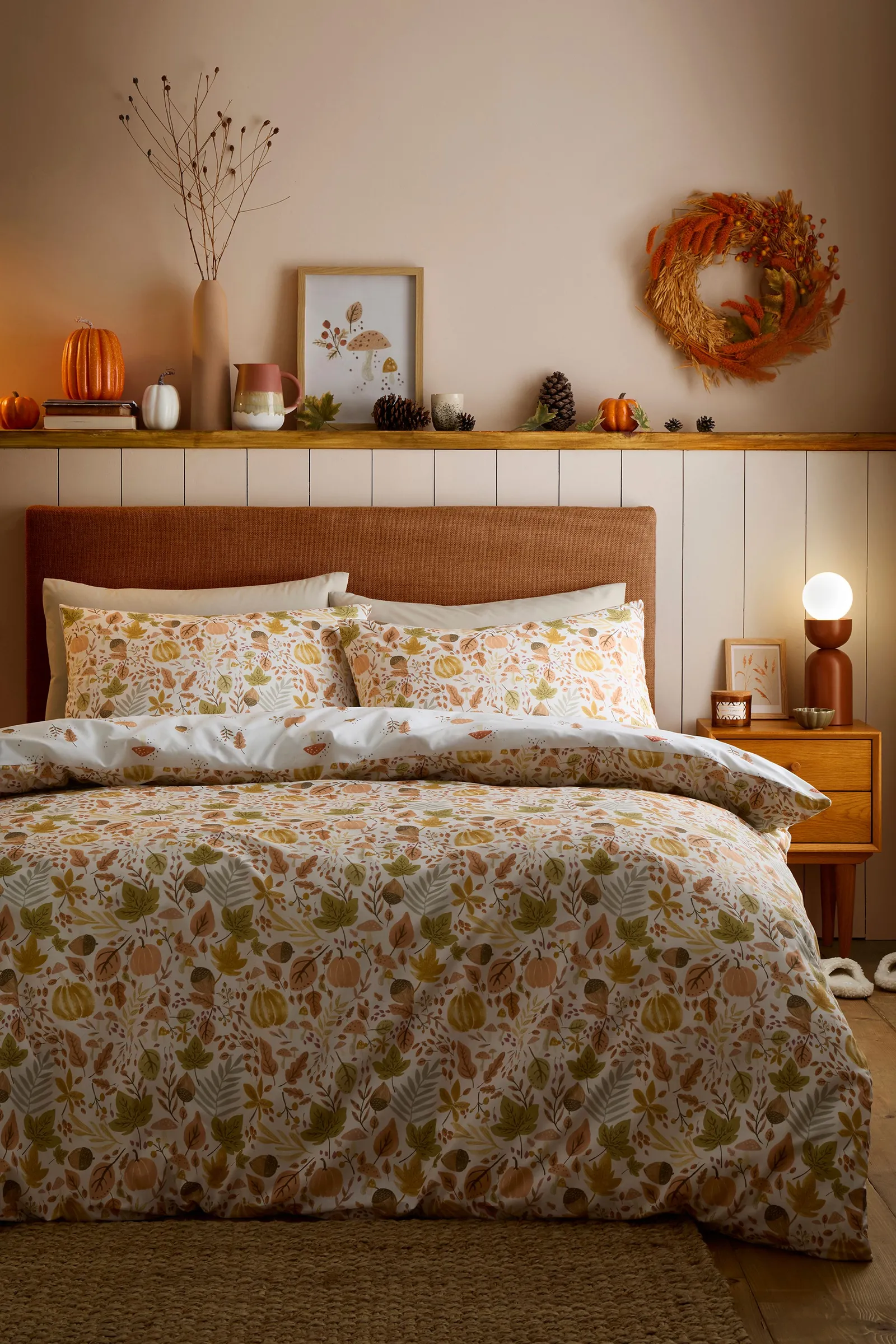 Dreams & Drapes 'Autumn Foliage' Autumnal Watercolour Print Duvet Cover Set in Natural