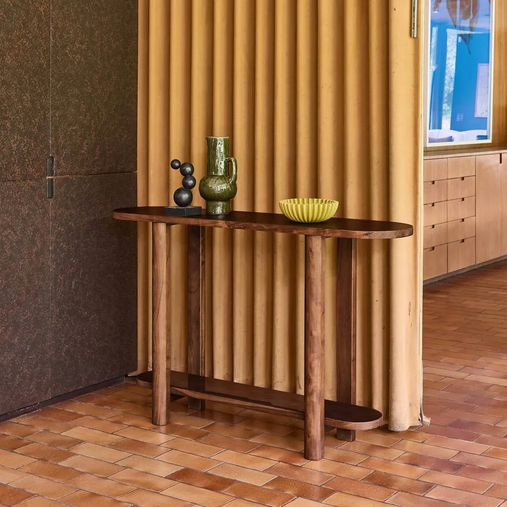 sweeek Oval console with 2 levels acacia wood in Dark Brown 4