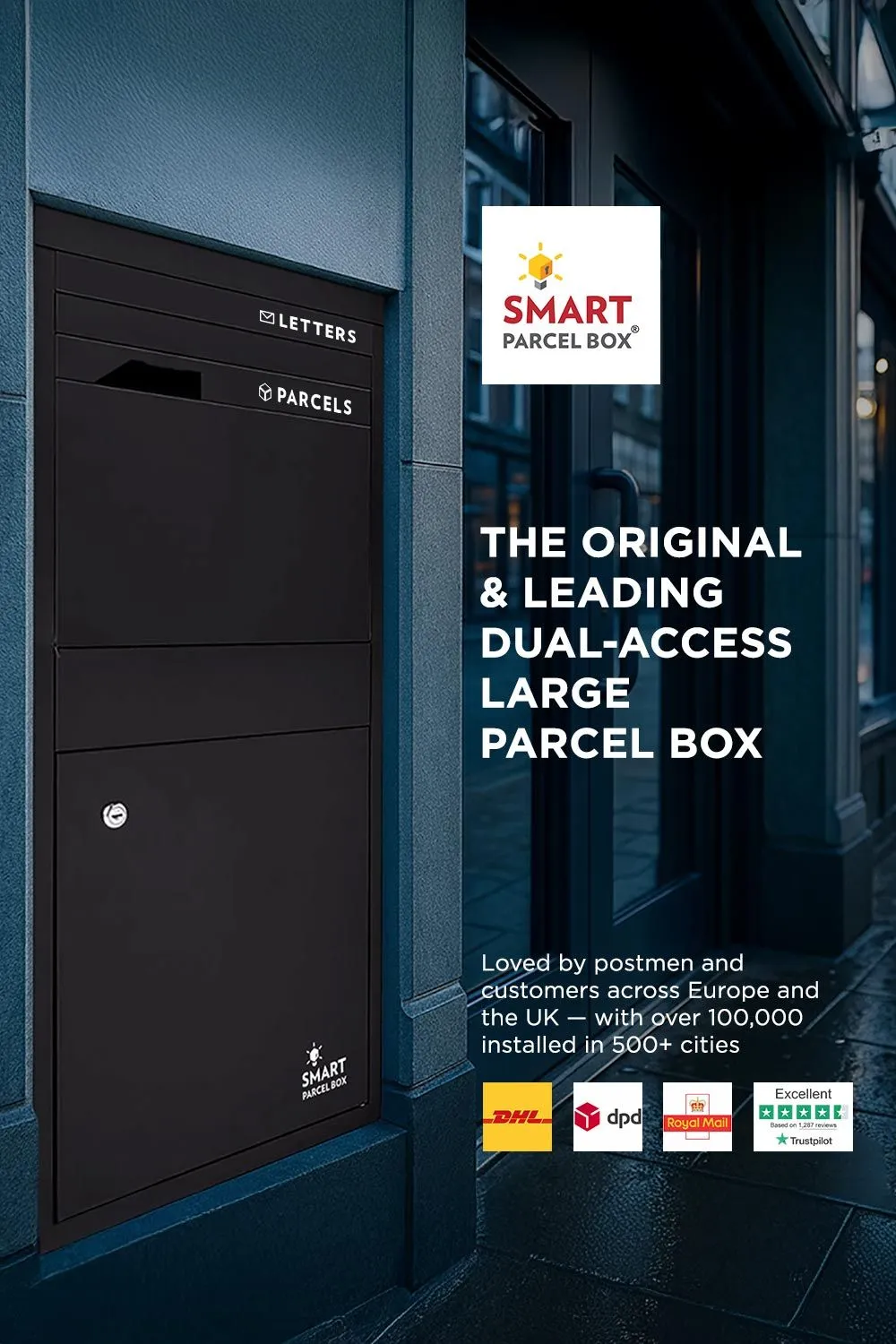 Homescapes Smart Parcel Box® Large Front Access Secure Delivery Box in Black 2