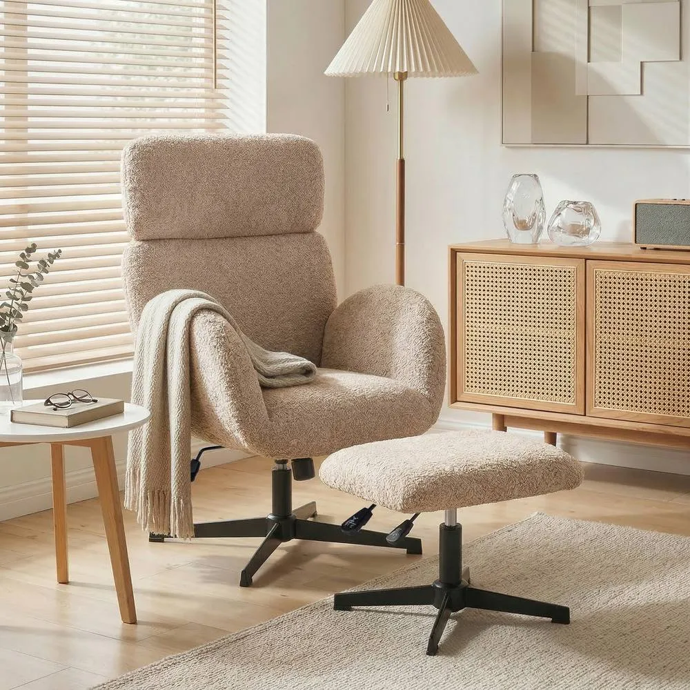 HOMCOM Swivel Armchair with Footstool, Rocking Accent Chair in Light Brown 1