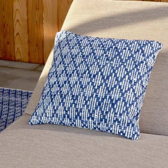 Set of 3 Denim Blue Ikat Square Scatter Cushions 6