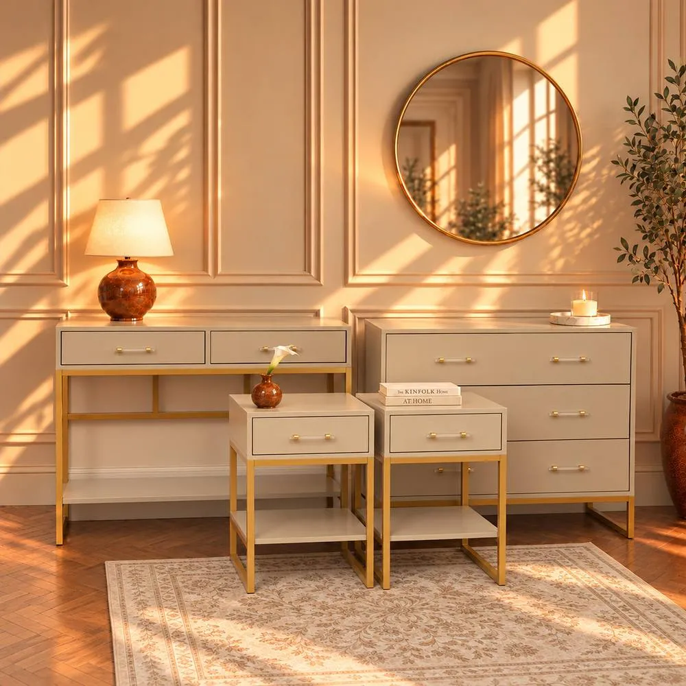 Melody Maison Chest, Dressing Table Set & Pair of Bedside Tables - Liana Taupe Range 2