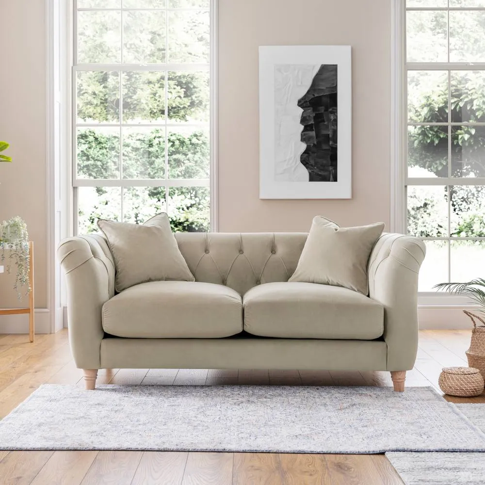 The Great Sofa Company Kensington 2-Seater Velvet Chesterfield Sofa in Cream 1