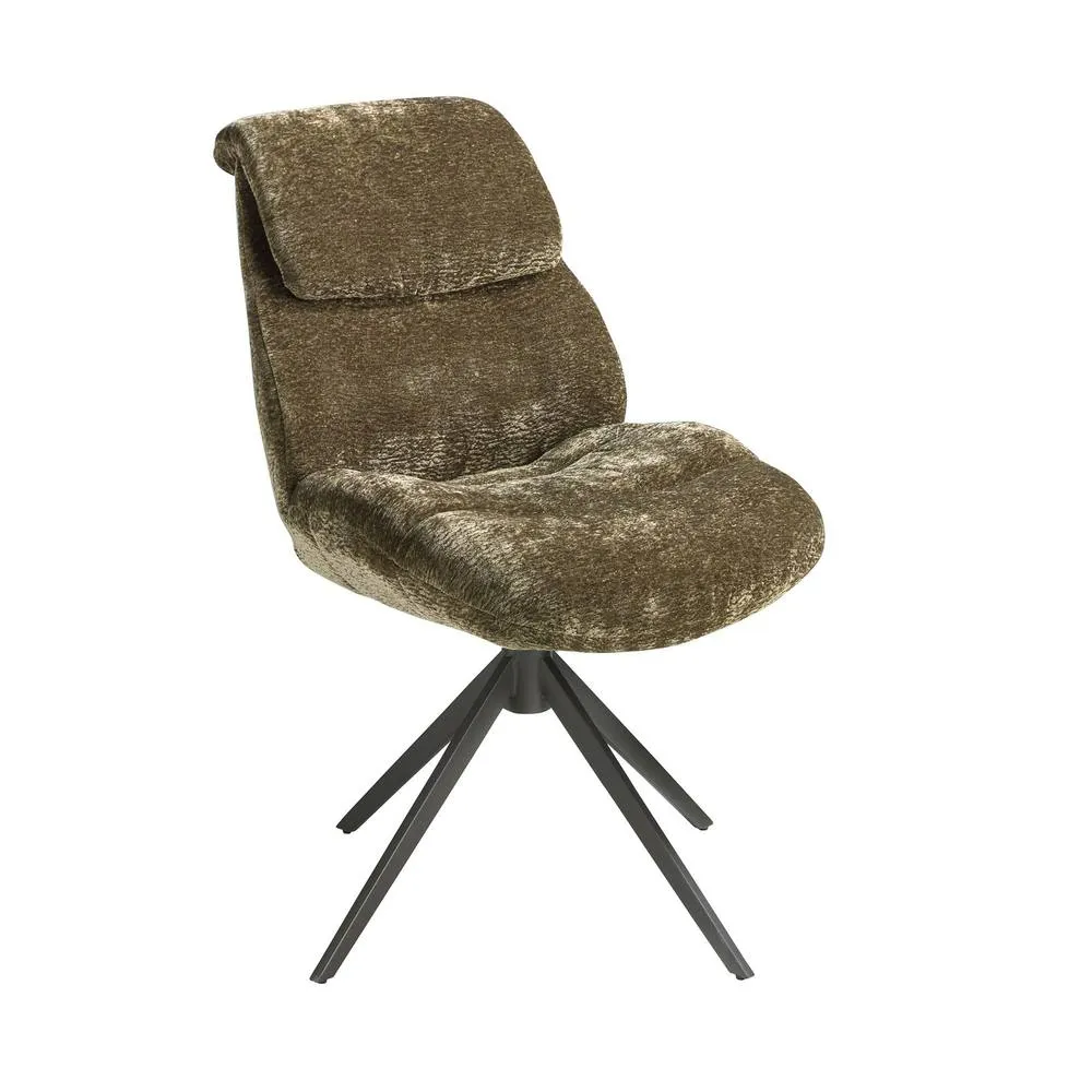 Angel Cerda Olive-Green Velvet Swivel Dining Chair with Stainless-Steel Legs in Olive