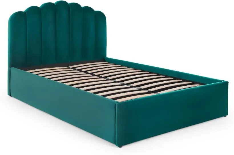 Delia Double Bed with Ottoman Storage, Seafoam Blue Velvet
