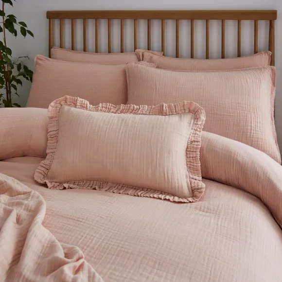 Cotton Muslin Frilled Cushion Cover