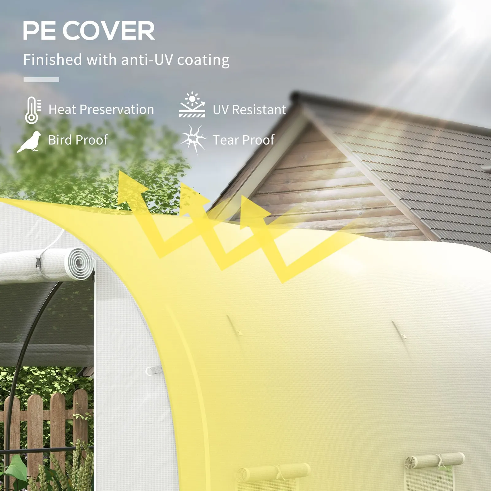 OUTSUNNY Polytunnel Greenhouse with PE Cover, Galvanised Steel Frame, White 4