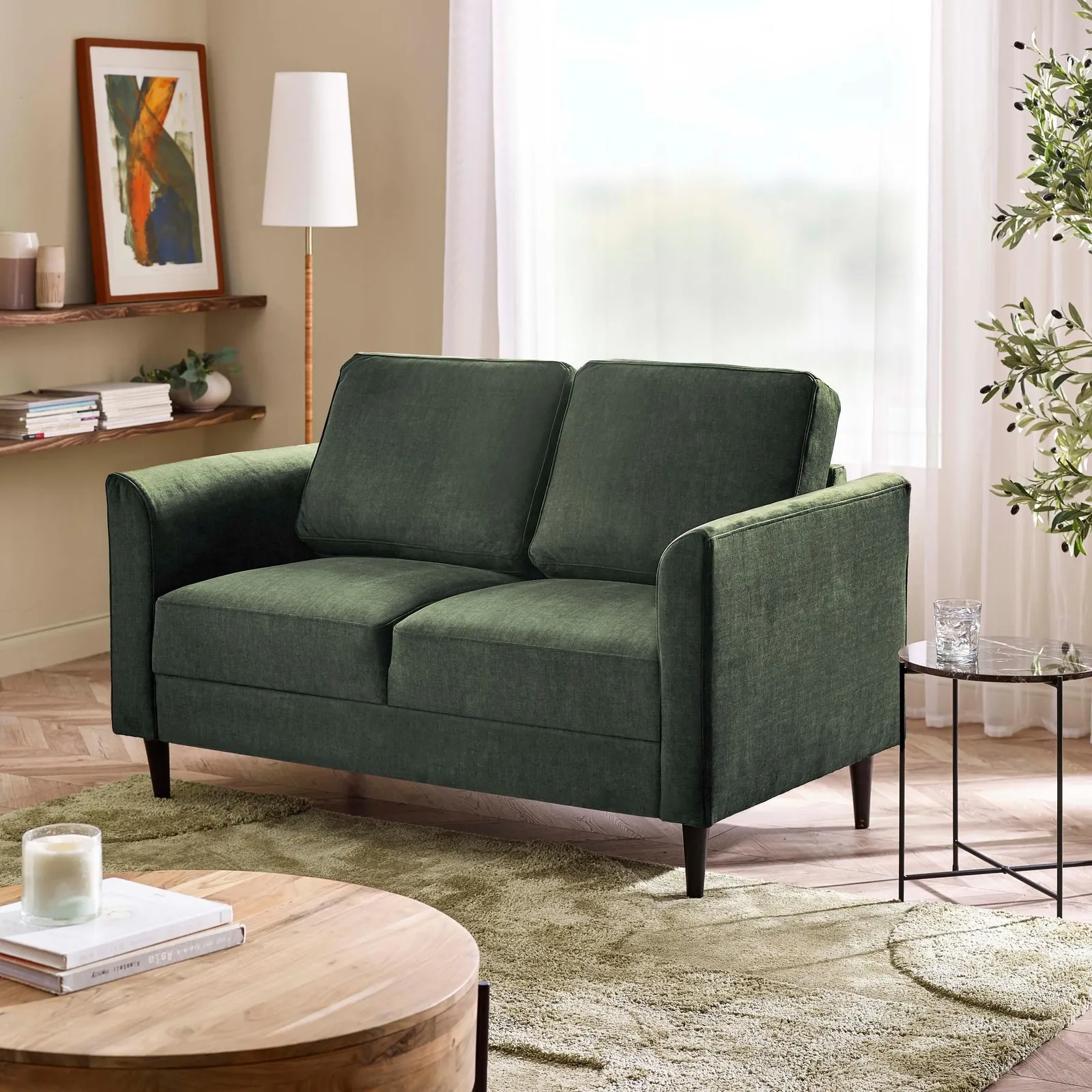 FurnitureboxUK Logan Fabric 2 Seater Sofa in Green 1