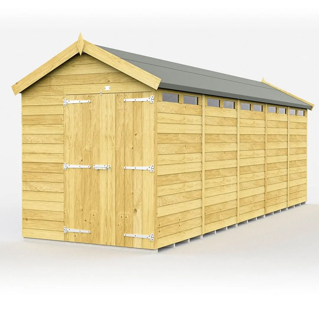 Buttercup Farm 7 x 20 Feet Apex Security Shed - Double Door - L592 x W214 x H217 cm in Brown