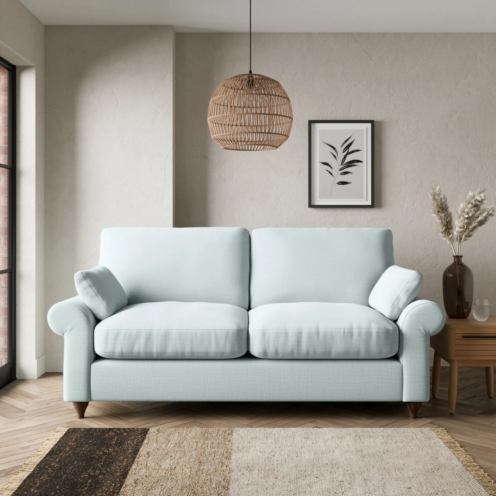 Salisbury Slub Cotton Blend 2 Seater Sofa Light Blue