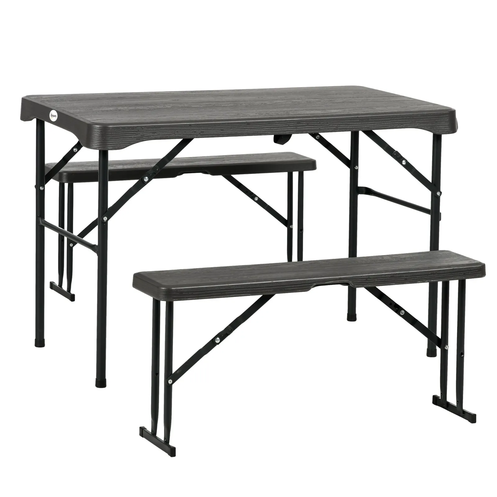 OUTSUNNY HDPE Picnic Table Set w/ Dining Table & 2 Benches for 6, Dark Grey 2