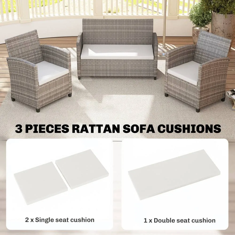 OUTSUNNY 3PCs Rattan Garden Seat Cushions Pads for Patio Furniture in Cream 4