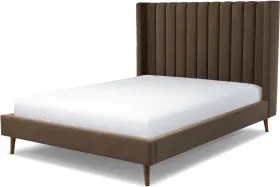 Cory King Size Bed, Mushroom Taupe Cotton Velvet with Walnut Stain Oak Legs