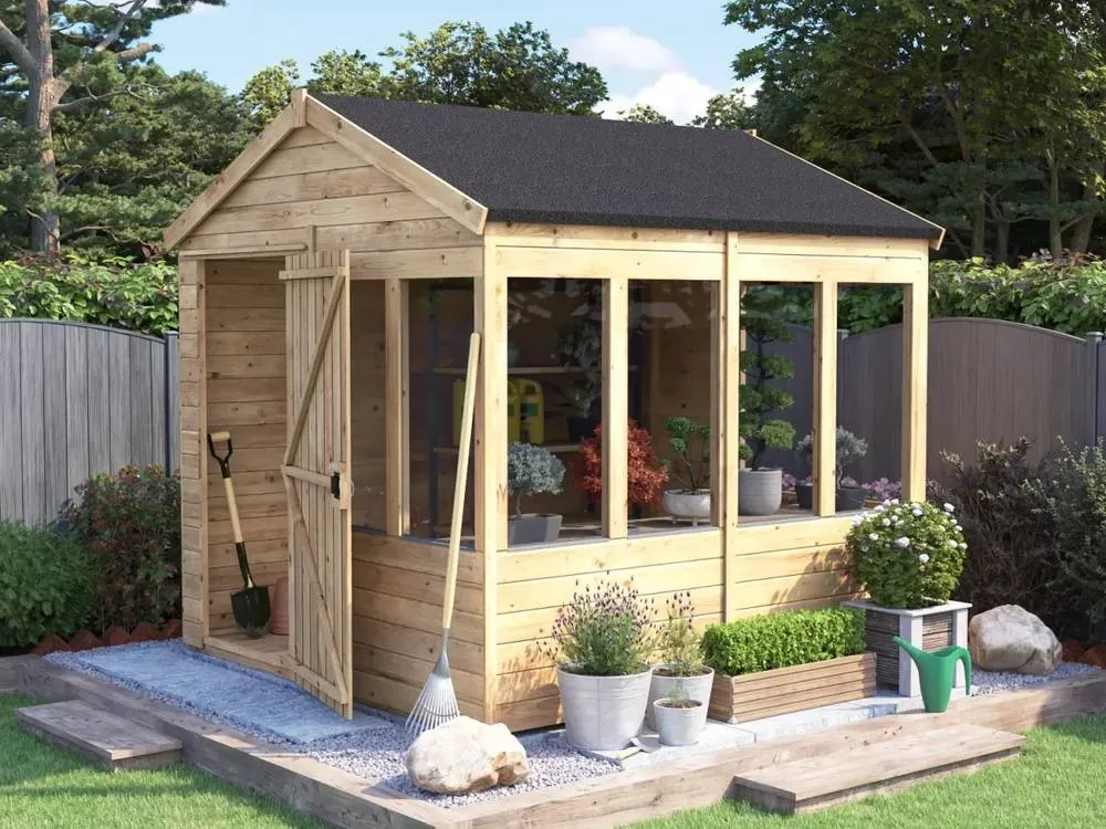 Dunster House Wooden Potting Shed Apex Roof W6' x D8' (W1.8m x D2.4m) Overlord Modular in Brown 2