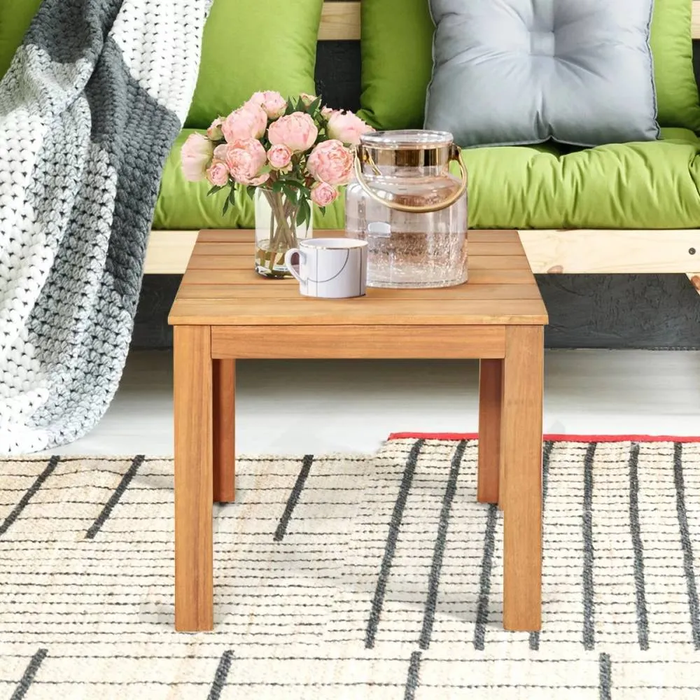 Costway Outdoor Acacia Wood Side Table Patio Square End Table with Oil Finished in Natural 5