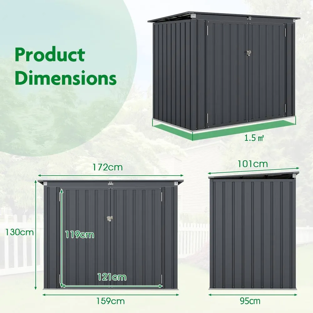 Costway Outdoor Trash Can Storage Shed Large Lockable Garden Shed w/ 2 Doors in Dark Grey 2