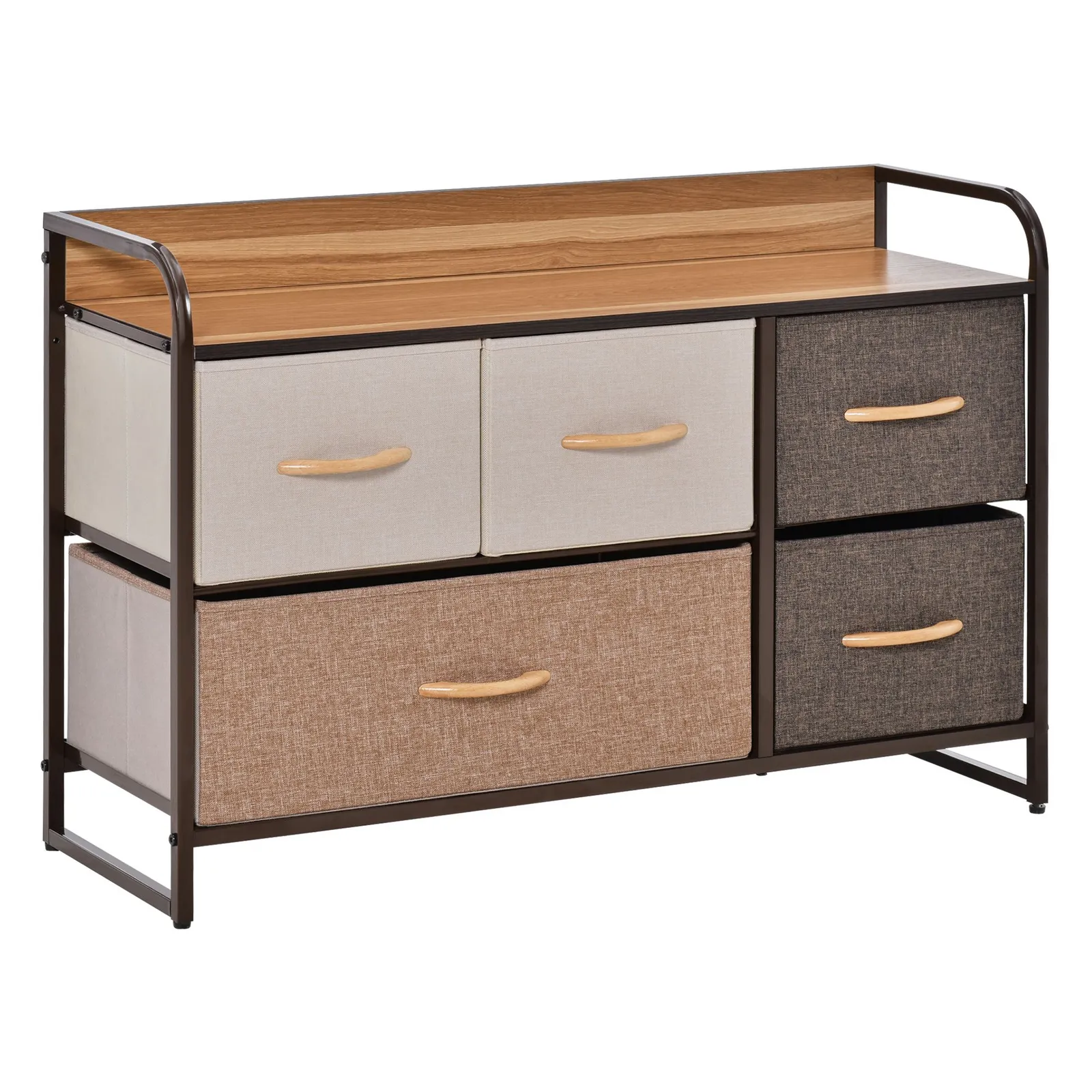 HOMCOM Drawers Storage Tower Dresser with Wood Top Steel Frame Storage in Brown 2