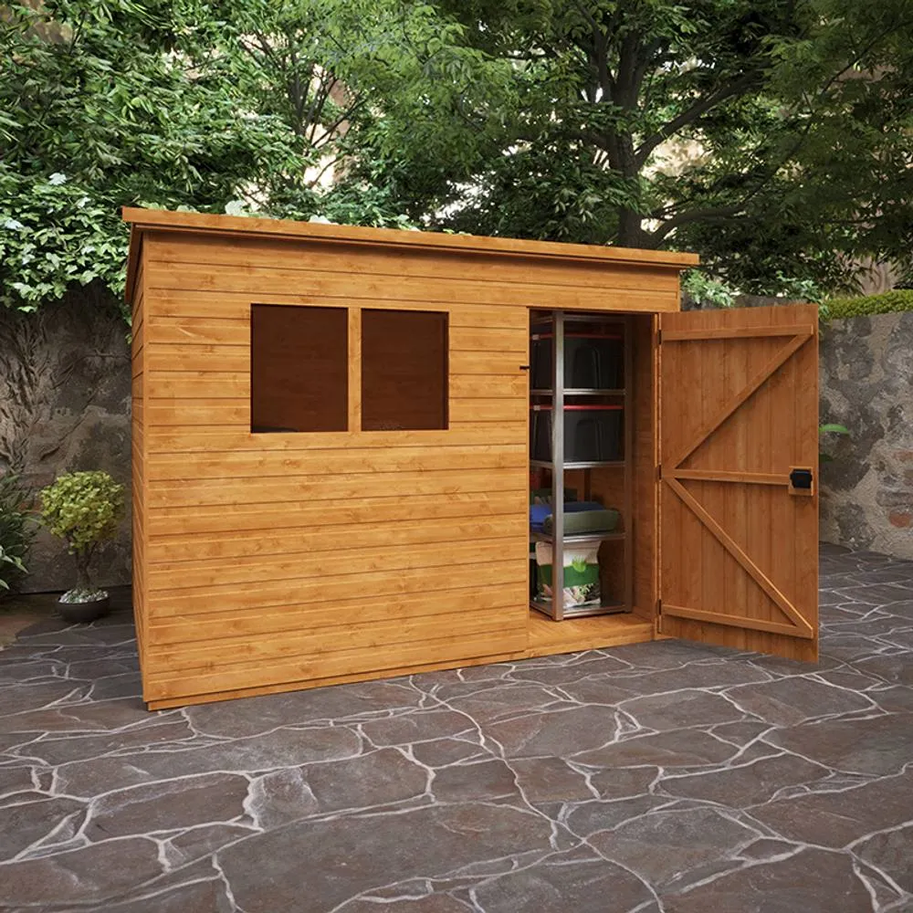 Buttercup Farm 9 x 6 Feet Super Pent 12mm Shed - Solid Wood/Softwood/Pine in Burnt Orange 3
