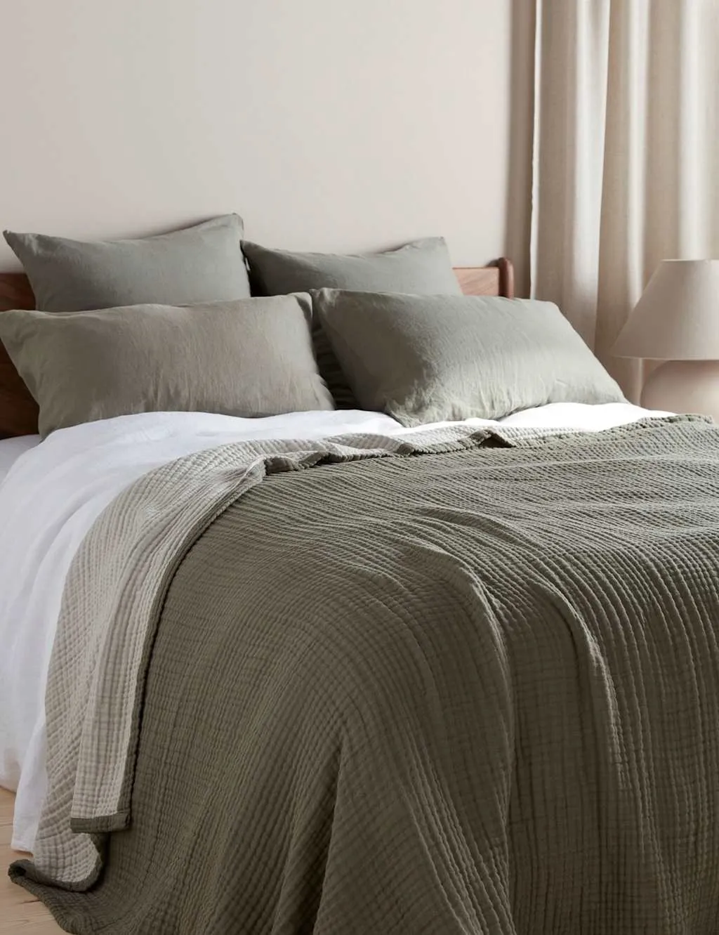 Bedfolk Pure Cotton Reversible Extra Large Throw Grey