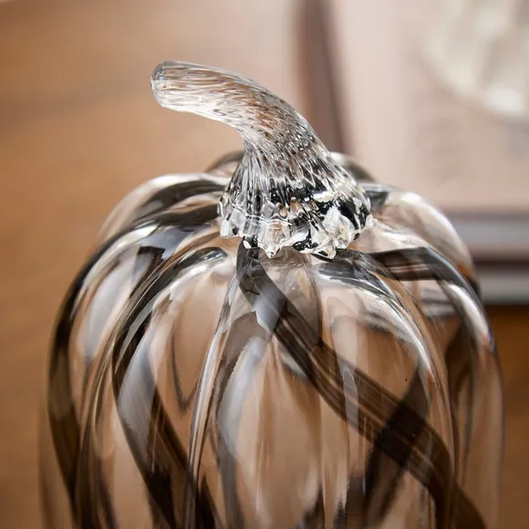 Black Striped Glass Pumpkin Ornament 2