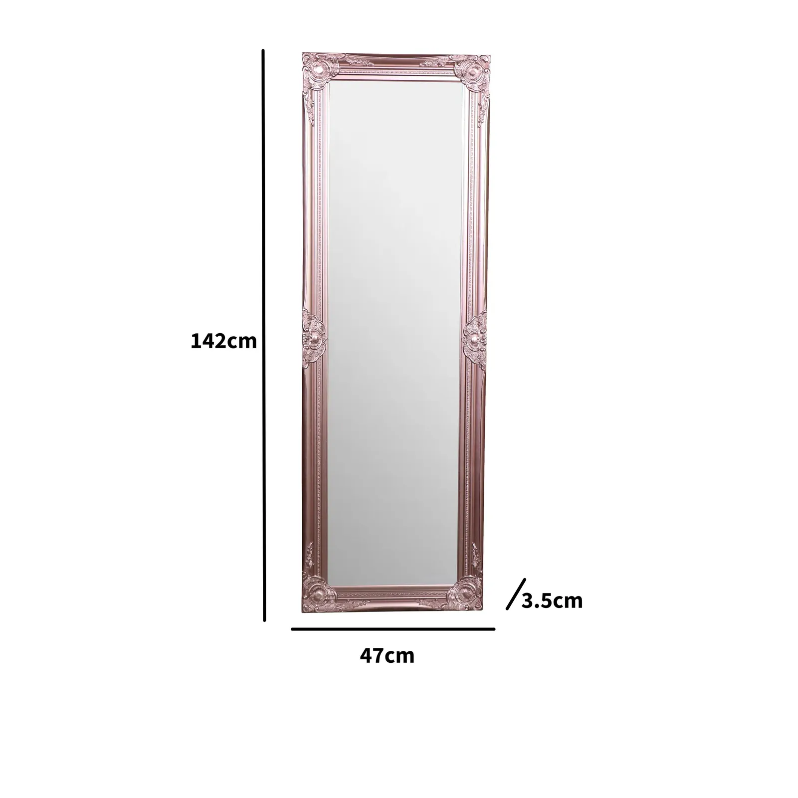 Melody Maison Tall Ornate Rose Gold Pink Mirror - 47cm X 142cm 4