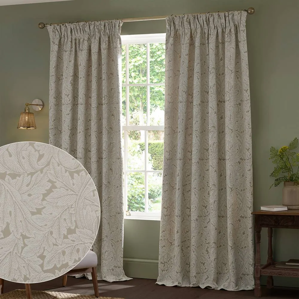 Morris & Co Acanthus Jacquard Fully Lined Pencil Pleat Curtains in Cream 1
